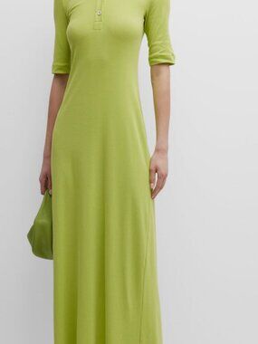 Rosetta Getty Women Green Solid Midi Polo Dress Size XS